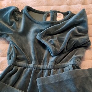 Teal Velvet Dress with Puff Sleeves